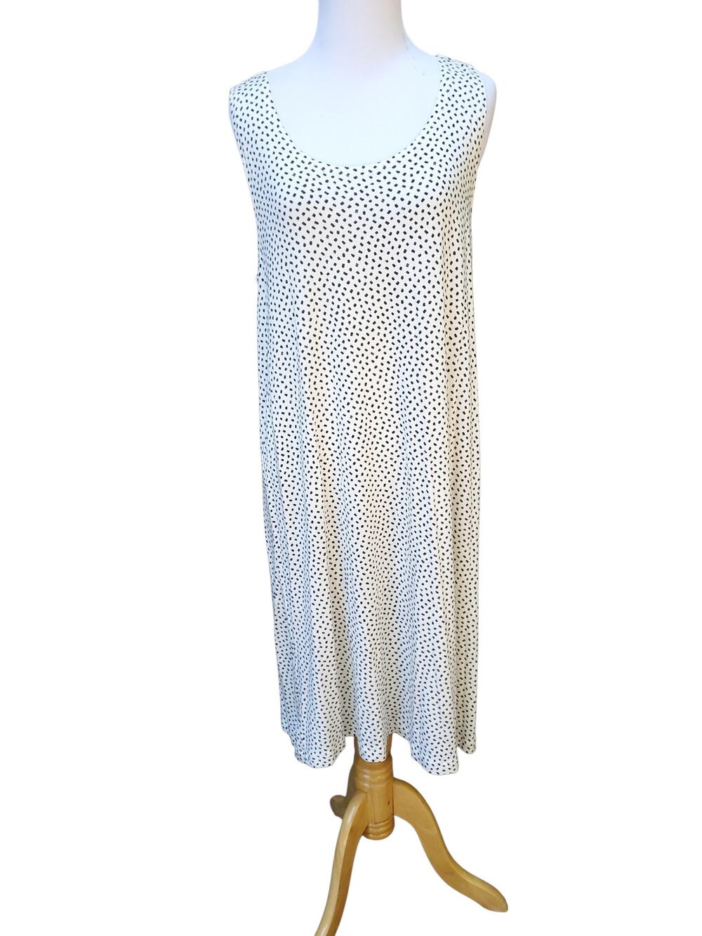 Gudrun Sjoden Tank Dress Tunic Sleeveless Black White Dot Scoop Neck Tunic Sz L